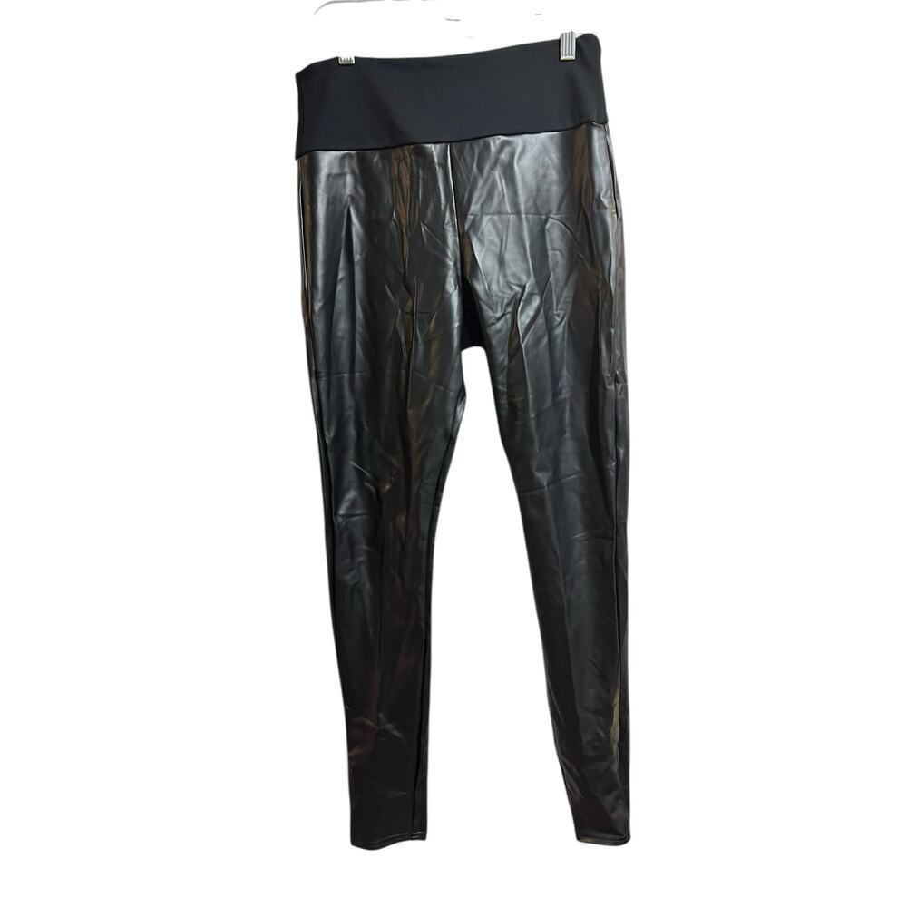 Assets by Spanx All Over Faux Leather Leggings Large Black